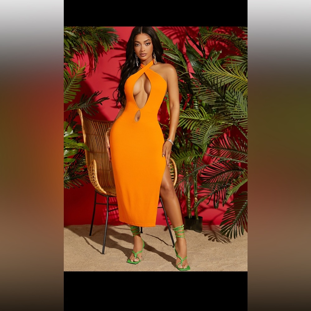 Halter dress with split